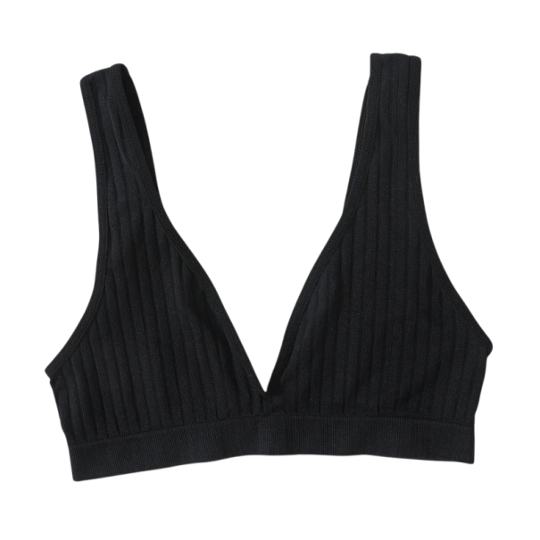 Women's Wireless Bra with Ribbed Pattern Elastic Nylon Stretch Material for Comfortable Wear and Light Support black L