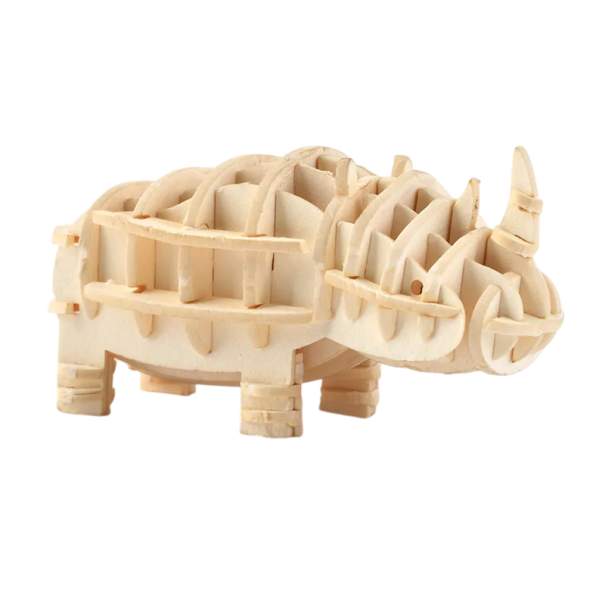 Wooden 3D Puzzle 59 x 25 x 30 mm Rhinoceros Folding Animal Model DIY Construction Kit Gift for Children and Adults Handcraft Decoration 1