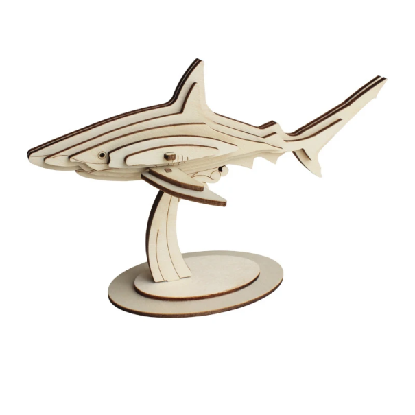 Wooden 3D Shark Puzzle Model DIY Animal Jigsaw Ocean World Assembly Kit Gift for Children Adults Teenagers Creative Crafting 1