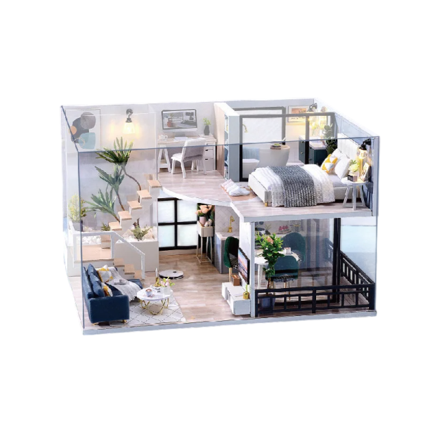 Wooden Mini Dollhouse 24.5 x 19.5 x 16.1 cm 3D Construction Kit with Furniture Handmade Cover Decoration Gift for Children and Adults 1