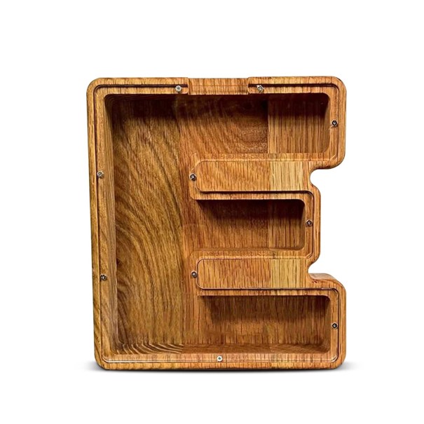 Wooden Money Box 18 x 16 cm Transparent Storage Box for Coins Letter E Shape Decorative Savings Box 1