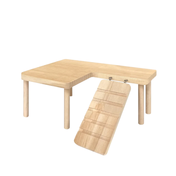 Wooden Platform with Ladder for Rodents 32 x 23 x 13.5 cm Natural House for Mice, Hamsters and Rats Interactive Playground 1