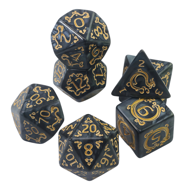 Würfel 7 Stück Vielseitige Acryl Fantasy Set mit Marmor-Effekt für Brettspiele Drachenhöhle Rollenspiele und Rollenspiele schwarz