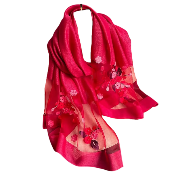Wyhaftowana kwiatowa elegancja Damski szalik 75 x 190 cm Lekka cienka chusta na głowę i szyję Moda Wiosna Lato Jesień Zima czerwony