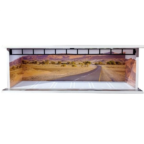 Wystawowa diorama garaż dla modeli aut 30 × 13,5 × 10 cm 1:64 Pustynny krajobraz drogowy Scena parkingowa dla kolekcjonerów 1