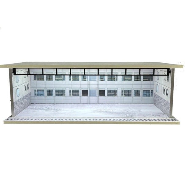 Wystawowa diorama garaż dla modeli samochodów 30 x 13,5 x 10 cm Skala 1:64 Biały budynek z oknami Scena parkingowa PVC ABS witryna model 1