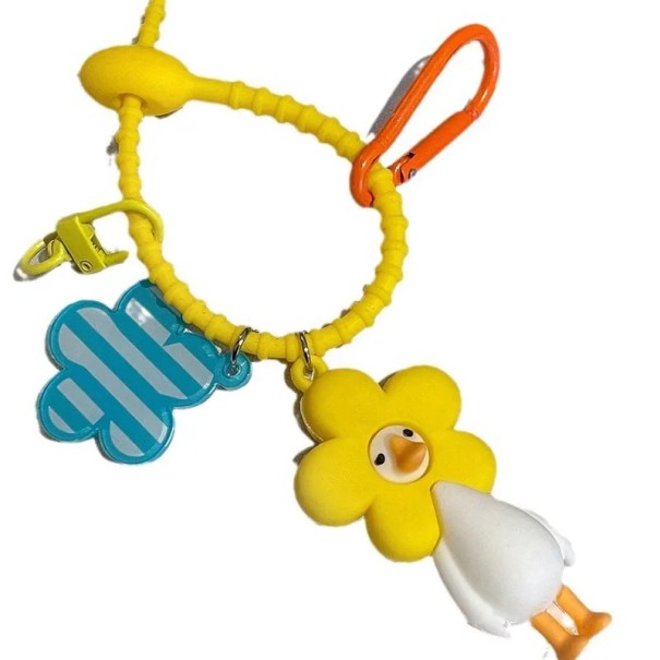 Yellow Keychain Rubber Duck with Flower Cute Rubber Decoration for Keys Backpack Handbag 1