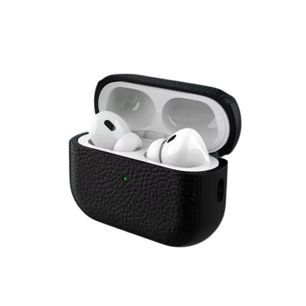 Yksilöllinen liha-nahkakuori Apple AirPods Pro 2:lle, jossa on karabiini, pölyn- ja naarmuuntumissuojat, tukee langatonta latausta musta