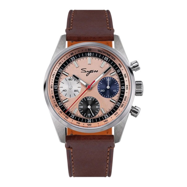 Ylelliset miesten mekaaniset kellot Kronografi käsinvetoinen Nahkainen hihna Kotelo 38 mm Safiirilasi Ruostumaton teräs 316L beige