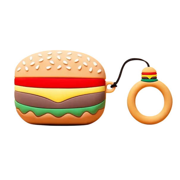 Zabawne silikonowe etui do AirPods 4 z motywem hamburgera Ochrona przed zarysowaniami, uderzeniami i wilgocią Wygodny chwyt i dostęp do portu 1