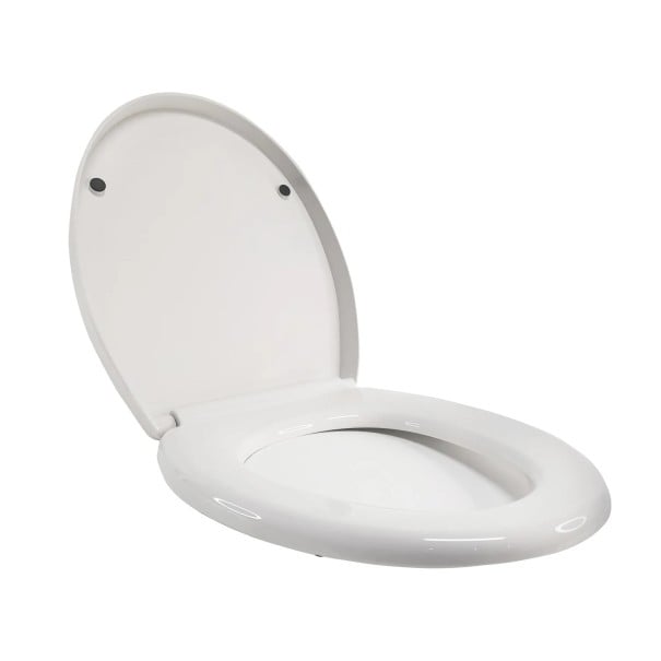 Záchodové sedátko ve tvaru O s pomalým dovíráním 47 x 37,2 cm Nosnost 150 kg Bílé Vnitřní kroužek 29 x 22 cm Na standardní WC mísy 1