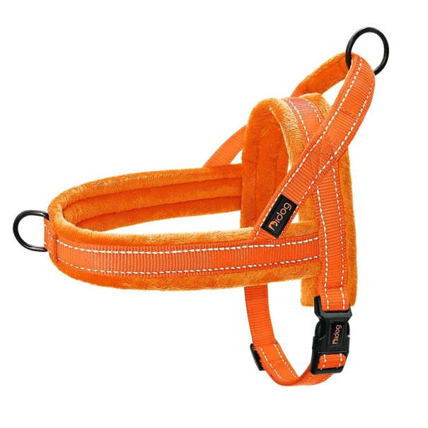 Zacht gevoerd trainingstuig met bont Verstelbaar reflecterend tuig met handvat Veiligheidstuig voor kleine en grote honden oranje XS