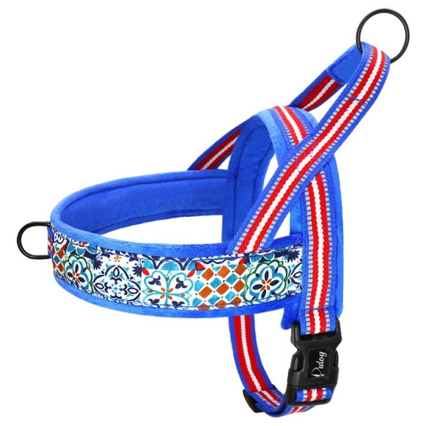 Zacht gevoerd trainingstuigje Verstelbaar reflecterend tuigje met handvat Kleurrijk veiligheidstuigje voor kleine en grote honden blauw S