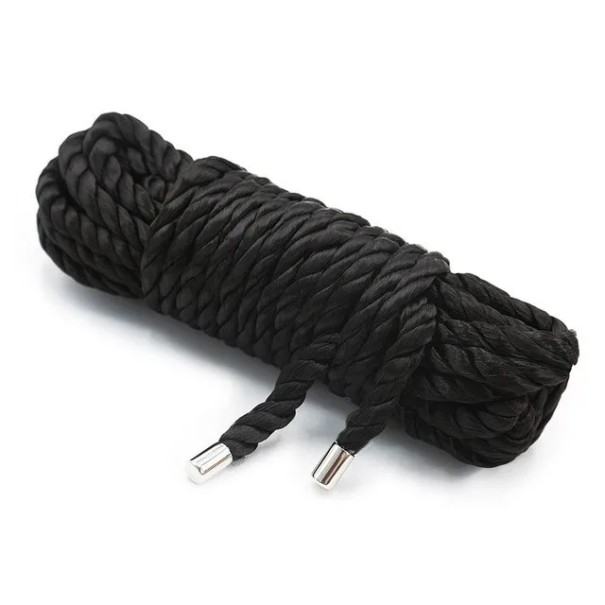 Zacht zijdeachtig katoenen BDSM-touw, 10 meter lang, 0,85 cm breed, flexibeler en zachter dan gewoon katoen. Discrete verpakking. zwart