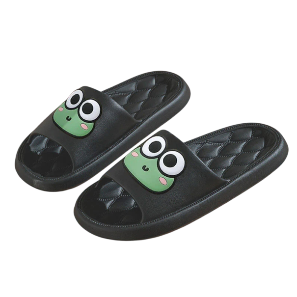 Zachte antislip pantoffels met cartoon kikker Comfortabele pantoffels Schattig dierenmotief Antislip zool Stijlvol design zwart 36-37