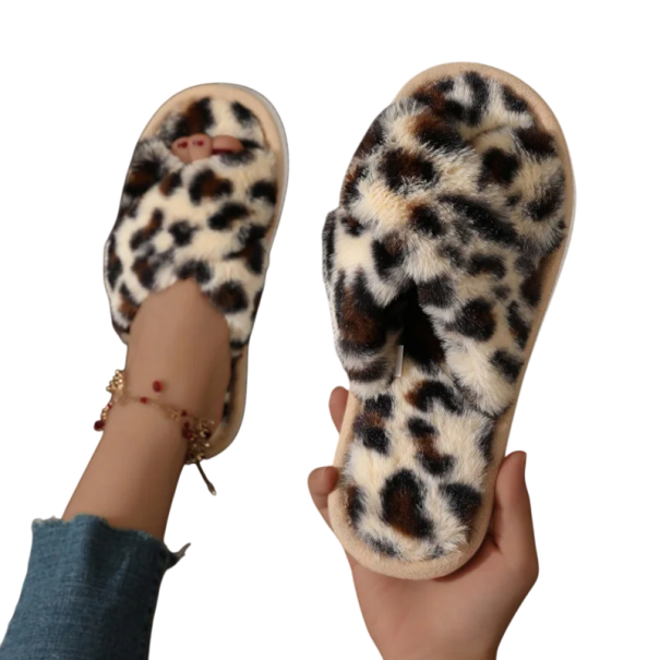 Zachte harige luipaardpantoffels voor dames Warme imitatiebont huispantoffels Winterpantoffels Antislipzool Comfortabel 36-37