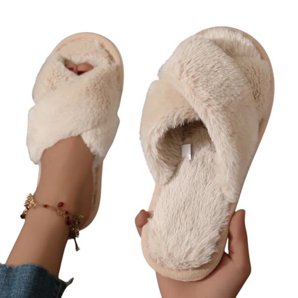 Zachte harige pantoffels voor dames Warme imitatiebont huispantoffels Winterpantoffels Antislip Comfortabel beige 36-37
