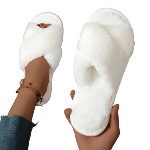 Zachte harige pantoffels voor dames Warme imitatiebont huispantoffels Winterpantoffels Antislip Comfortabel wit 36-37
