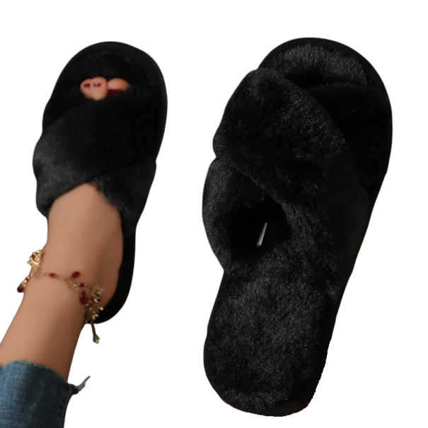 Zachte harige pantoffels voor dames Warme imitatiebont huispantoffels Winterpantoffels Antislip Comfortabel zwart 36-37