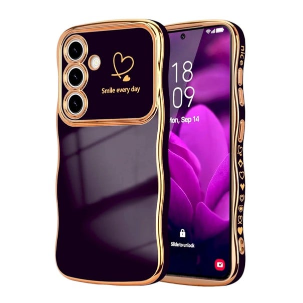 Zachte hoes voor Samsung Galaxy S25 met golvende randen en camera bescherming van PC en TPU Flexibele hoes voor Samsung S25 Voor elke dag donkerpaars