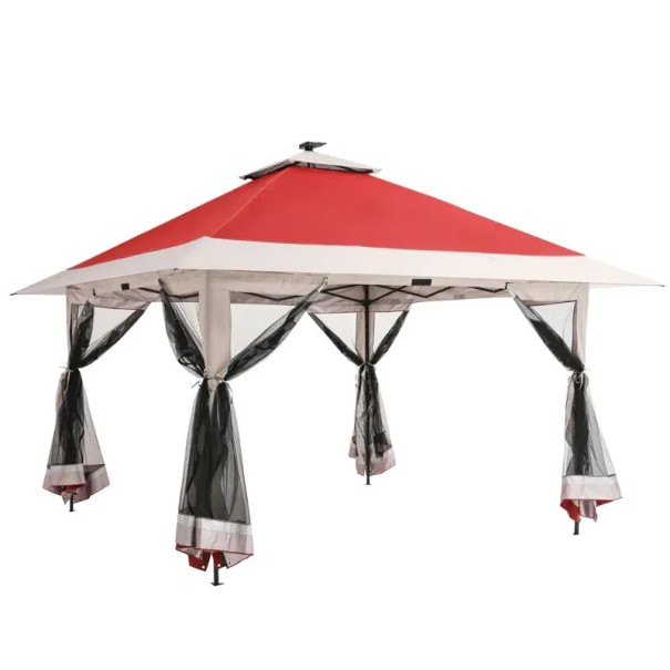 Zahradní altán s moskytiérou voděodolný a odolný proti UV rozměr 396 x 396 cm s montáží jednou rukou na zahradu terasu i dvůr červená