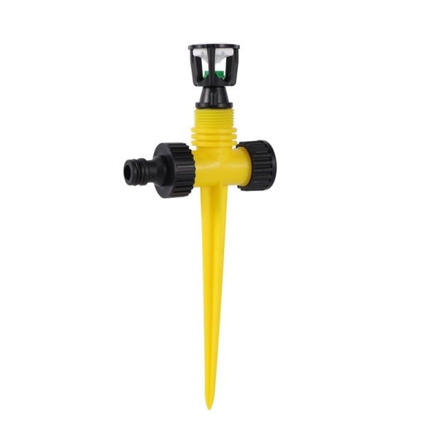 Zahradní rotační postřikovač se zemním bodcem plastový žluto-černý s vnějším závitem 1/2 palce a tryskou 2,8 mm pro trávník a zahradu žlutá