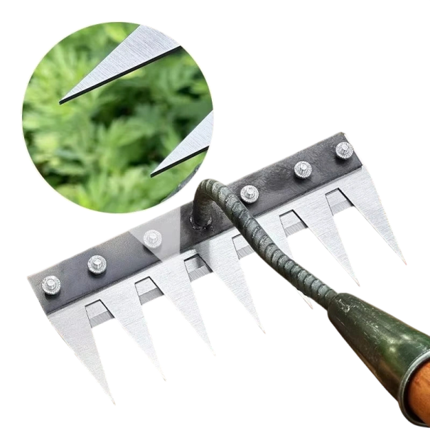 Zahradní železné hrábě bez násady 8 zubů 26×27 cm kovová pracovní hlava pro kypření půdy odstraňování plevele a údržbu záhonů 1