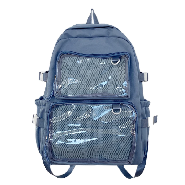 Zaino 44 x 30 x 14 cm con tasche trasparenti Spallacci imbottiti regolabili Spazi di stoccaggio interni ed esterni Zaino scolastico Borsa da viaggio blu