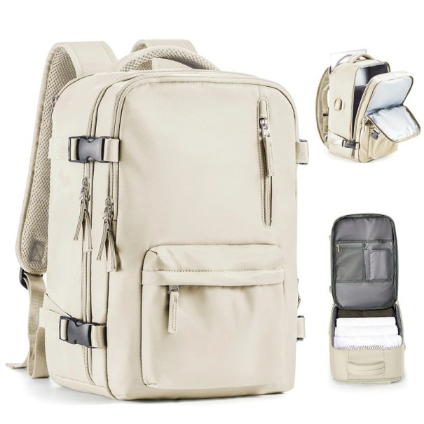Zaino da viaggio in nylon impermeabile 40 x 20 x 25 cm Tasca impermeabile Tasca laterale per bottiglia Doppio zip Bagaglio a mano Da aereo beige