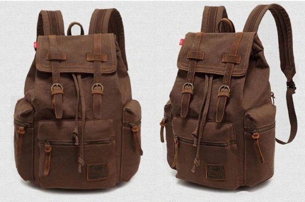 Zaino da viaggio in tela con pelle J3087 marrone