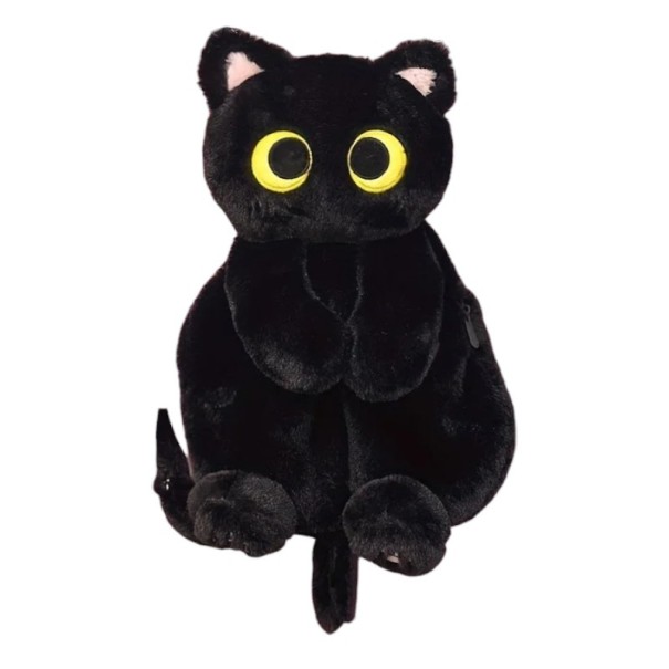 Zaino in peluche per bambini 35 × 18 cm Gatto Zaino capiente con zip Spallacci regolabili Accessorio in peluche per bambini nero