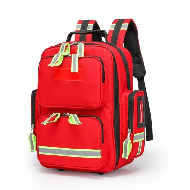 Zaino multifunzionale pronto soccorso vuoto 41x29x20 cm Zaino sanitario con elementi riflettenti Oxford impermeabile per pronto soccorso rosso
