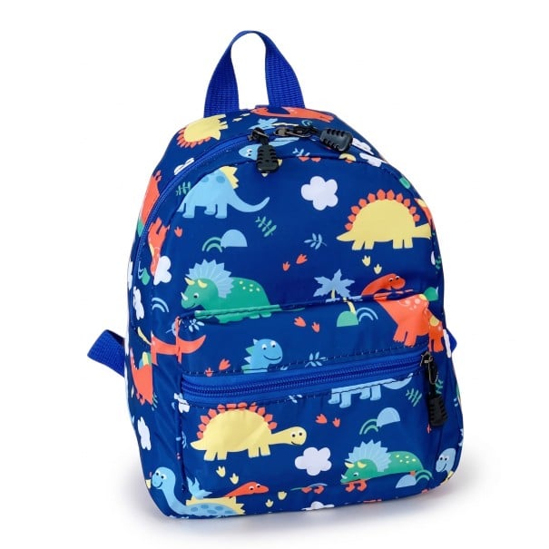 Zaino per bambini 23 x 20 x 9 cm con stampa di dinosauri e palme con due tasche con zip e manico per il trasporto e spallacci di lunghezza 52 cm 1