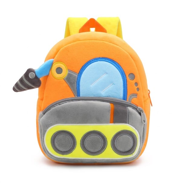 Zaino per bambini 26 x 24 x 10 cm di colore arancione con trapano a nastro e trapano spaziale con spallacci gialli e due tasche con zip 1