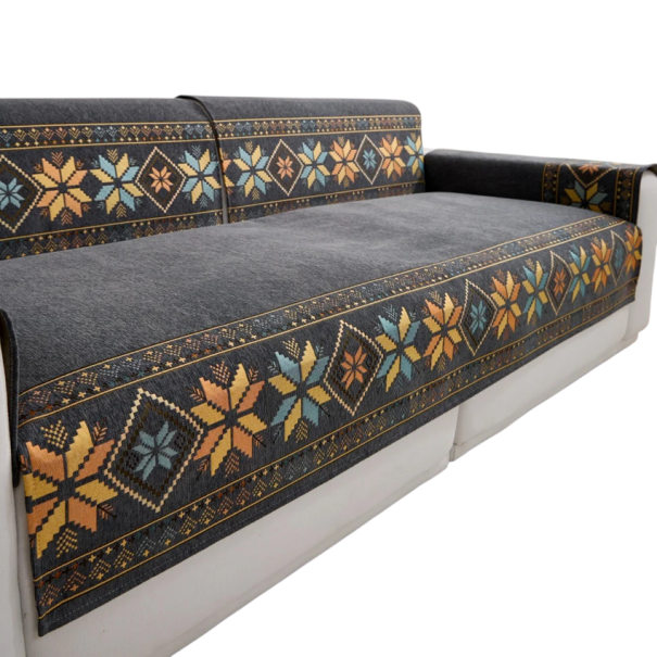 Žakárový potah na pohovku Protiskluzový a pratelný 90 x 240 cm Ženilkový bohémský vzor Ochrana sedačky do obývacej izby sivá