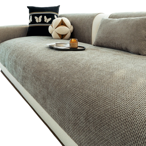 Žakárový potah na pohovku Protiskluzový a pratelný v pračce 110 x 240 cm Jednobarevný žakár Pro všechna roční období na sedačku i gauč šedá