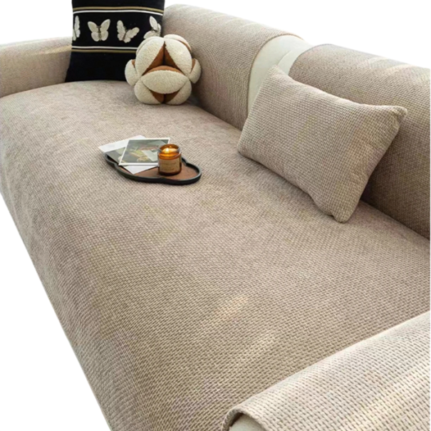 Žakárový potah na pohovku Protiskluzový jednobarevný minimalistický 90 x 210 cm Žakárové tkaní Pratelný v pračce pro všechna roční období béžova