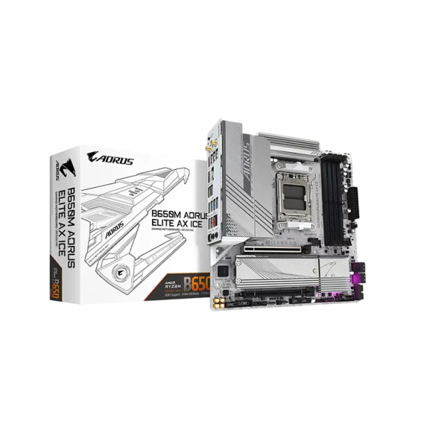 Základná doska GIGABYTE B650M AORUS ELITE AX ICE Micro-ATX AM5 DDR5 192GB 8000MHz OC M.2 PCIe Wi-Fi 6E Herná základná doska 1