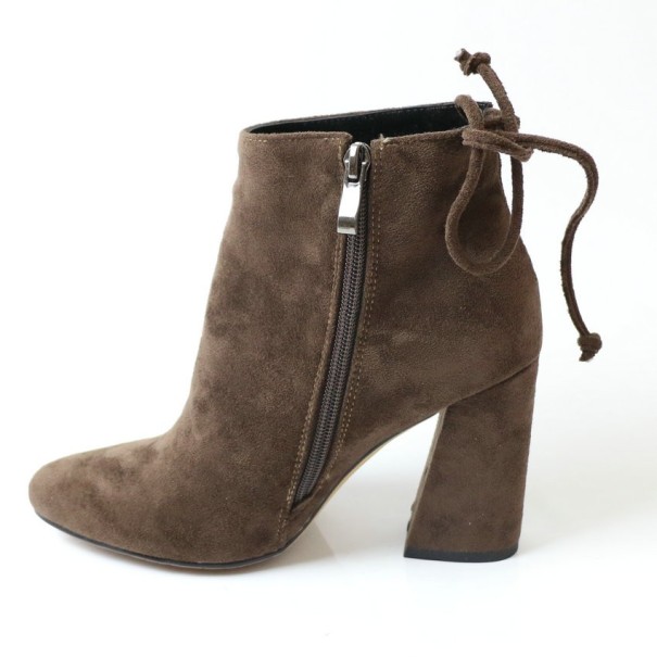 Zamszowe buty damskie na obcasie J3229 ciemny brąz 35