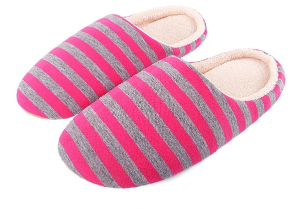 Zapatillas de casa de rayas rosa oscuro masculina