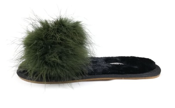 Zapatillas de casa peludas para mujer verde militar 38