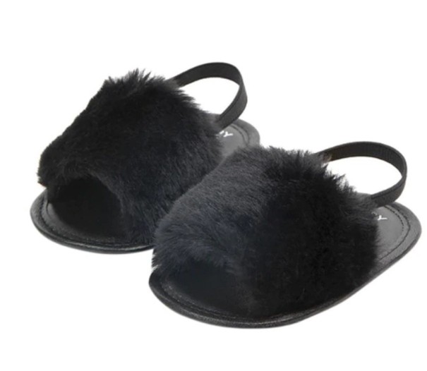 Zapatillas de casa peludas para niñas negro 17
