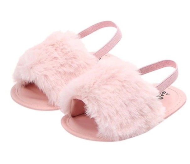 Zapatillas de casa peludas para niñas rosa claro 18,5