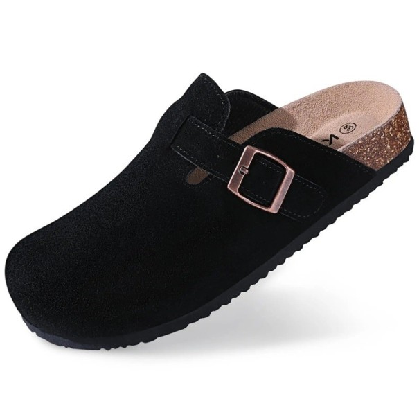 Zapatillas de corcho de ante con plantilla anatómica Soporte de arco Zapatillas de casa para hombre y mujer Zapatos suaves y ergonómicos para uso diario negro 39