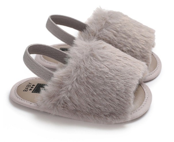 Zapatillas de estar por casa peludas para niñas con tira gris 6-12 meses