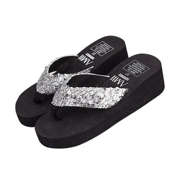 Zapatillas de mujer con lentejuelas plateado 37