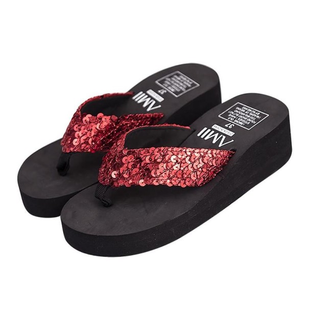 Zapatillas de mujer con lentejuelas rojo 40