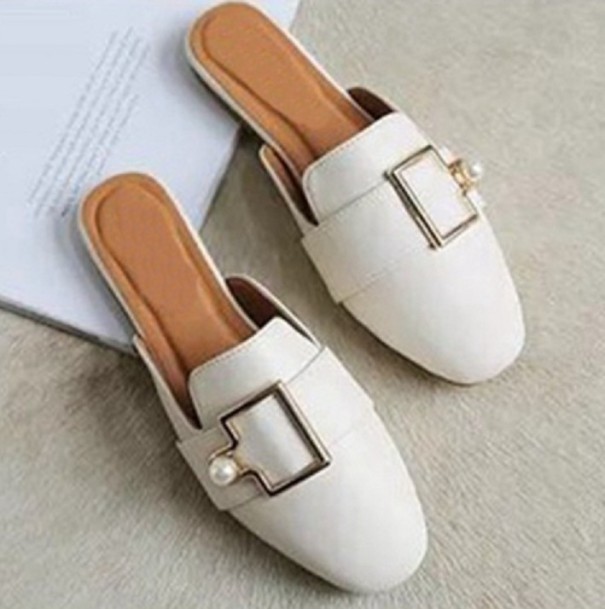 Zapatillas de mujer con perla blanco 41