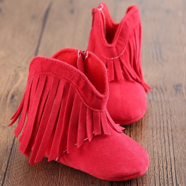 Zapatillas de niña con flecos rojo 6-12 meses