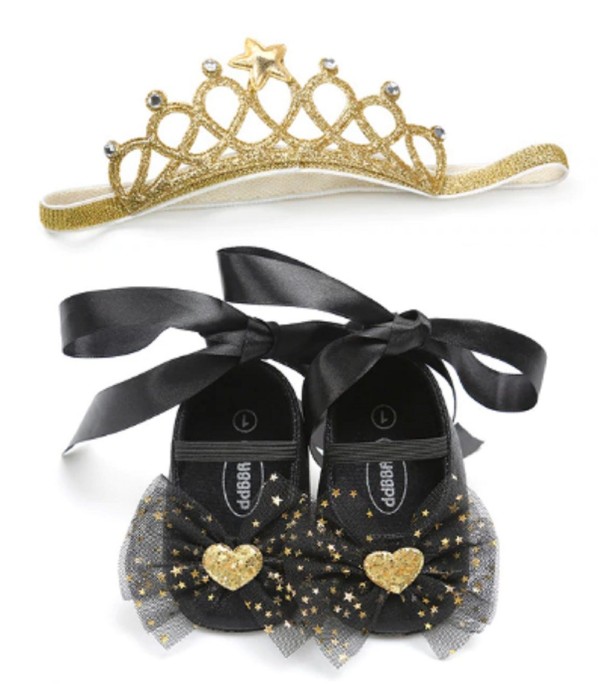 Zapatillas de niña + diadema negro 0-6 meses